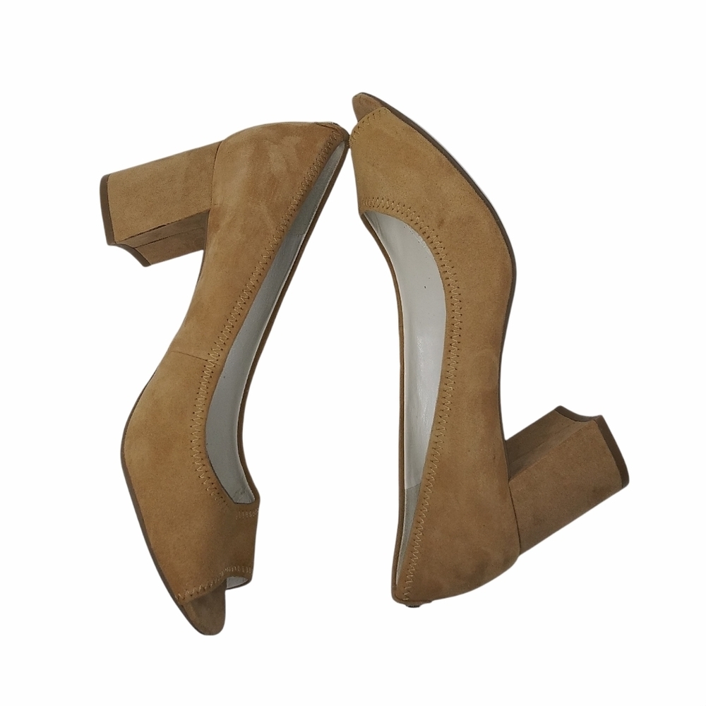 Beige Suede Peep Toe Pump Sz 10